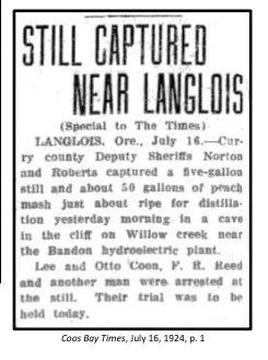 Still Captured Near Langlois Coos Bay Times, July 16, 1924, p. 1